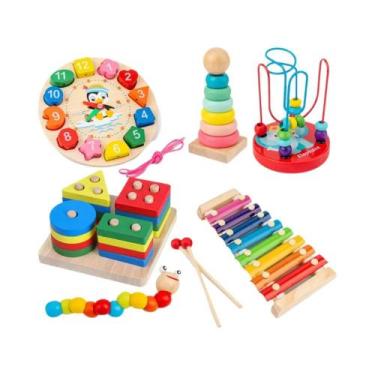 Imagem de Brinquedos De Madeira Montessori Para Bebês, Conjunto De 5-6 Peças, Qu