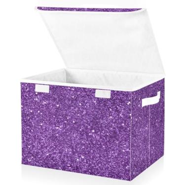 Imagem de Blueangle Cestos de armazenamento de glitter roxo com tampas, 42 x 32 x 30 cm, grande cesta organizadora dobrável para decoração de casa e escritório (373)