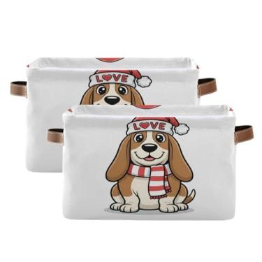 Imagem de Wassud Cesto de armazenamento de lona de cachorro fofo com alças, cestas organizadoras dobráveis para armário, banheiro e decoração de casa, pacote com 2
