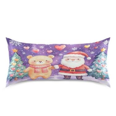 Imagem de Blueangle Fronha de cetim urso e Papai Noel para cabelo e pele, fronha de seda, tamanho king (50,8 x 101,6 cm) - Capas de almofada de cetim refrescantes com fecho de envelope (372)