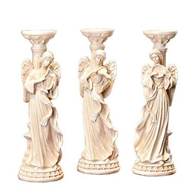 Imagem de Suportes de castiçal de mesa de jantar 3 peças de resina artesanato anjo castiçal acessórios decoração suporte de vela (cor: branco tamanho: 11 * 11 * 38 cm)