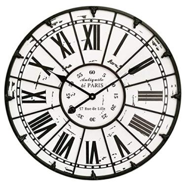 Imagem de AkosOL Relógio de parede redondo de madeira silencioso de 61 cm, estilo vintage rústico gasto estilo algarismos romanos, relógio decorativo nórdico