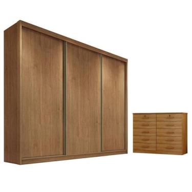 Imagem de Guarda Roupa Casal Logan e Gaveteiro Milão com Chave Cumaru 23 - Novo 