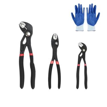 Imagem de Conjunto de alicates de bomba de água com junta ranhurada de 3 peças, travas de canal de mandíbula em V de ajuste rápido, alicate de lingueta e ranhura de aço CR-V durável (7/8/10 polegadas) para