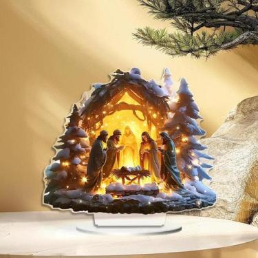 Imagem de Figurinha Acrílica 2D Do Presépio De Natal, Colecionável Religioso, Or