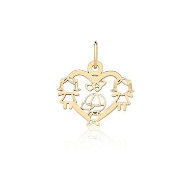 Imagem de Pingente Filhos Coração Bonecos 1 2 3 Filhos Ouro 10k Puro - MAEHLER A