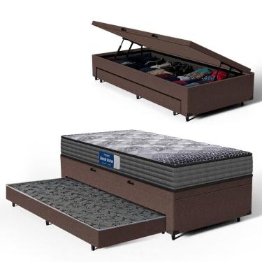 Imagem de Cama Box Baú com Colchão de Espuma D60 Double Face Guarda Costas Comfort Force Probel + Auxiliar Solteiro 88cm