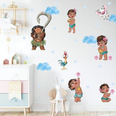 Imagem de adesivo de parede moana aquarela decoração filme desenho cute baby qua
