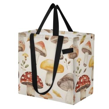 Imagem de SEHANY Sacola de compras reutilizável de cogumelo herb com alças reforçadas, bolsa de compras de lona dobrável à prova d'água de grande capacidade para viagem, cozinha, praia