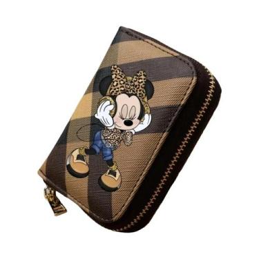 Imagem de Carteira Feminina De Couro PU Xadrez Minnie Com Compartimentos Para Ca