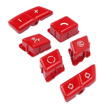 Imagem de KUIDAMOS Botão de Controle do Volante Substituição do Conjunto Decorativo Esportivo para 3 Séries E90 E92 E93 M3 E81 E82 para Aprimoramento Interior Carro, 6 Botões (Vermelho)