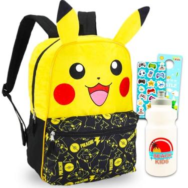 Imagem de Conjunto de mochila Pikachu para meninos – Pacote com mochila Pokémon de 41 cm, garrafa de água, adesivos, mais | Mochila Pokemon para escola, Multicor, Pokemon Backpack Set, Mochila Pokémon, mochila