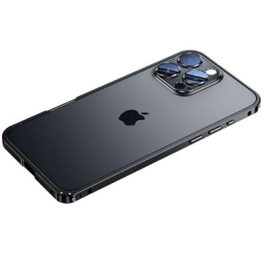 Imagem de HUHUCASE "Capa bumper de metal de encaixe com protetor de lente para iPhone 17/16/15/14/13 Pro Max: design de bloqueio seguro, moldura durável e capa de proteção total (preto, iPnone13)