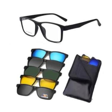 Imagem de Armação Óculos Clipon 5 Em 1 Grau Masculino Retangular -Masculino