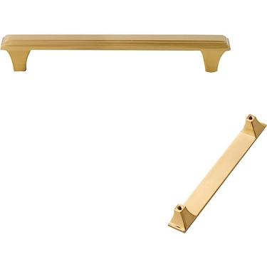 Imagem de 2 maçanetas de porta de armário com furos duplos, puxadores clássicos de latão com parafusos, puxador de armário moderno, puxadores de gaveta de móveis dourados para armário, área de jantar