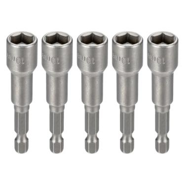 Imagem de HARFINGTON 5 peças de broca de chave de porca soquete métrico de 10 mm haste sextavada de 1/10.2 cm (2,56" (65 mm), soquetes magnéticos de 6 pontos de troca rápida, conjuntos de parafusos de aço Cr-V
