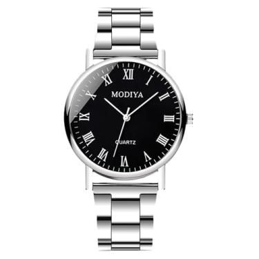 Imagem de RORIOS Relógio masculino analógico de quartzo único/duplo/triplo cronógrafo clássico executivo pulseira de aço inoxidável relógio à prova d'água com algarismos arábicos/romanos, Preto A, L