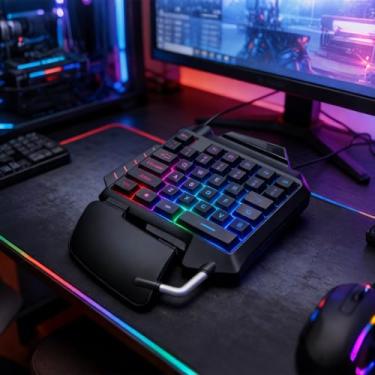 Imagem de Teclado para jogos com uma mão RGB retroiluminado 35 teclas, mini teclado portátil para jogos, controle ergonômico para PC Gamer