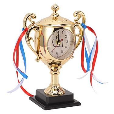 Imagem de Relógio retrô, modelo de troféu realista, despertador de mesa com acabamento fino, para decoração de casa, sala de estar, quarto, dormitório, escritório (ouro)