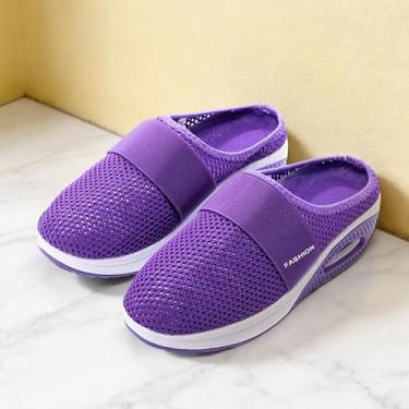 Imagem de Tênis de caminhada feminino masculino slip in free up hands bico largo suporte de arco ortopédico tênis de caminhada acolchoado grosso zero drop sola roxa, Roxa, 4 Women/2.5 Men