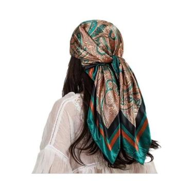 Imagem de Lenço De Seda Luxuoso Feminino 90x90cm Com Estampa De Caxemira, Xale D