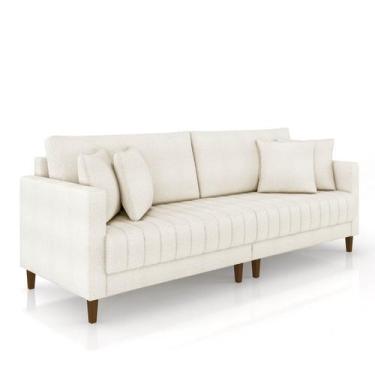Imagem de Sofá 2 Lugares Living 156cm Pés Madeira Cléo Bouclê Bege K01 - D'Rossi