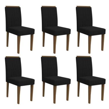 Imagem de Kit 06 Cadeiras de Jantar Analu Veludo Preto VL07 Pés Imbuia - D'Rossi