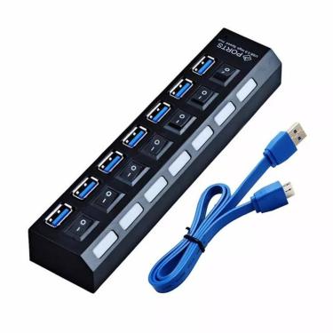 Imagem de Hub Usb 3.0 7 Portas Alta Velocidade Pendrive Mouse Teclado