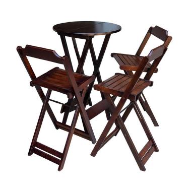 Imagem de Conjunto De Mesa Bistrô De Madeira Dobrável Com 3 Banquetas - Imbuia