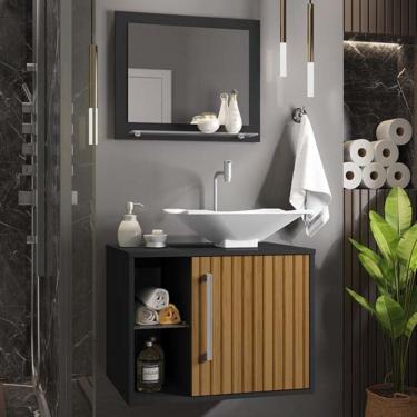 Imagem de Jogo De Espelheira Com Gabinete Orleães Preto Ripado