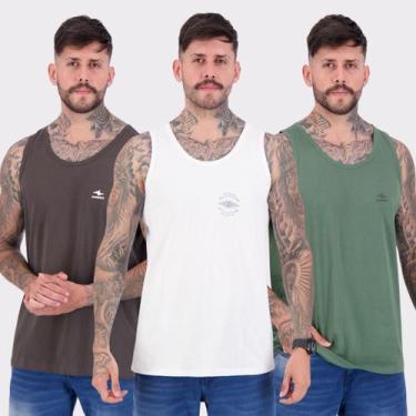 Imagem de Kit 03 Regatas Nicoboco Branca Cinza e Verde, P