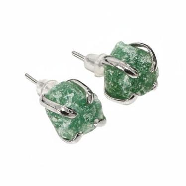 Imagem de Brinco Pedra Natural Quartzo Verde Garrinha Banhado Ouro Prata Cor:Pra