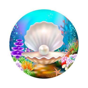 Imagem de Painel de Tecido Sublimado Redondo Fundo do Mar Concha e Pérola C/ Elá