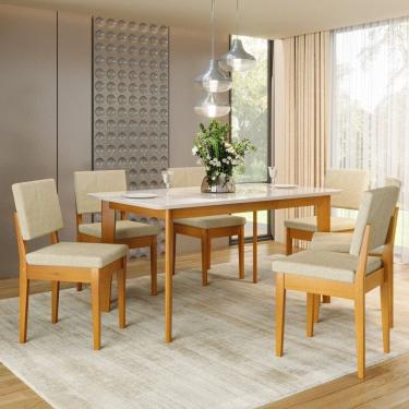 Imagem de Conjunto Sala de Jantar Siera 6 Lugares Retangular Madeira Maciça Miami Cerejeira/Palha