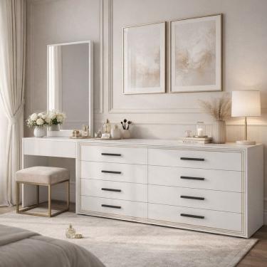 Imagem de Cômoda Penteadeira 8 Gavetas Valência Branco