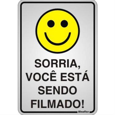 Imagem de Placa de Alumínio Autoadesiva 16x23cm Sorria Você Esta Sendo Filmado 150 Ai Sinalize Placa Auto