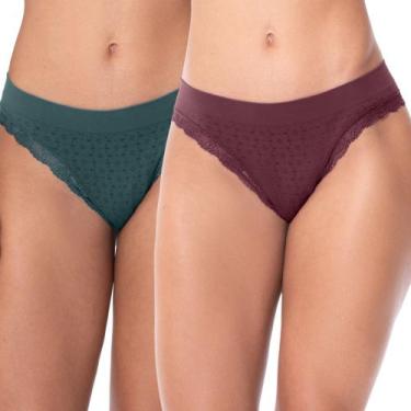 Imagem de Kit com 2 Calcinhas Biquíni com Renda sem Costura Midnight e Bordeaux 