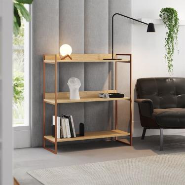 Imagem de Console Aparador Córdoba 95cm Industrial 3 Prateleiras Multiuso para Entrada Sala - Cobre/castanho