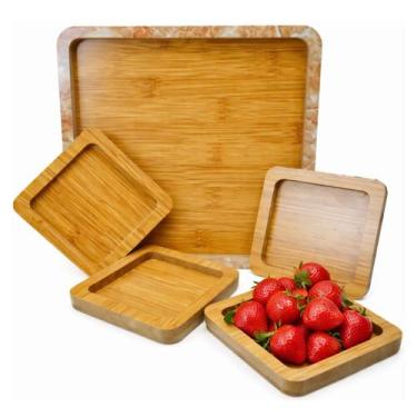 Imagem de Conjunto 4 Petisqueiras Pequena Tábua Madeira Quadrada Decorativa Mesa