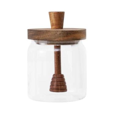Imagem de Pote De Vidro Transparente Para Mel Com Tampa De Madeira E Vareta Mist