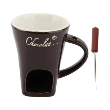 Imagem de Caneca De Fondue De Cerâmica Para Derreter Chocolate Com Garfo Para Aq