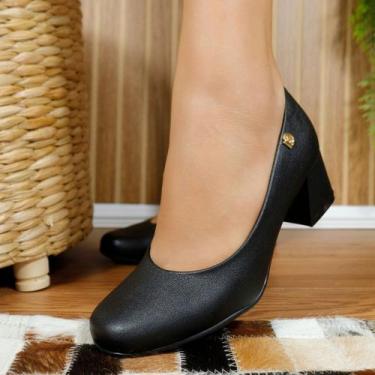 Imagem de Scarpin Modare Ortopédico Salto Bloco Baixo Sapato 7373.100 Cor:PretoT