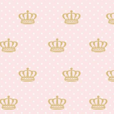Imagem de Papel De Parede Rosa Com Coroa E Circulos Branco Autocolante