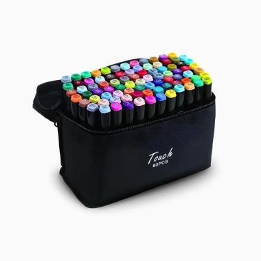 Imagem de Conjunto De Canetas Marcador Permanente Ponta Dupla 80 Cores