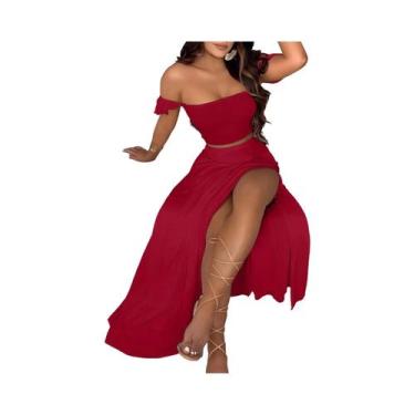 Imagem de Conjunto De Duas Peças Feminino Boêmio: Colete Elástico Ombro a Ombro 