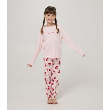 Imagem de Pijama Longo Infantil Menina Meia Malha Evanilda Rosa, 6, Rosa