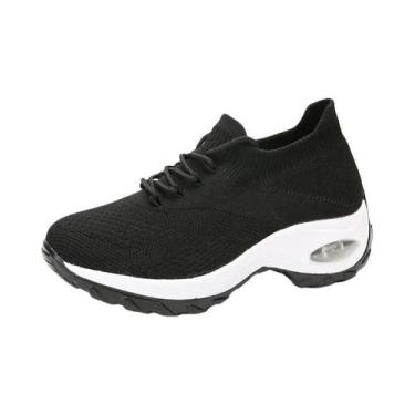 Imagem de Tênis Feminino Respirável De Malha Com Plataforma Grossa E Aumento De 