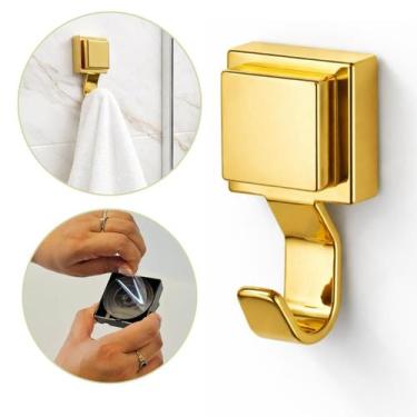 Imagem de Gancho Parede Banheiro Dourado Adesivo Resistente Cabide Porta Toalha 