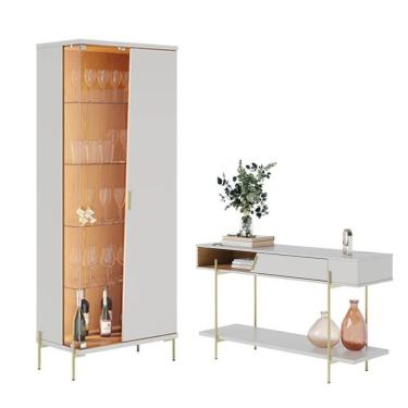 Imagem de Cristaleira E Aparador Para Sala Sena Off White Matte Freijó - Colibri