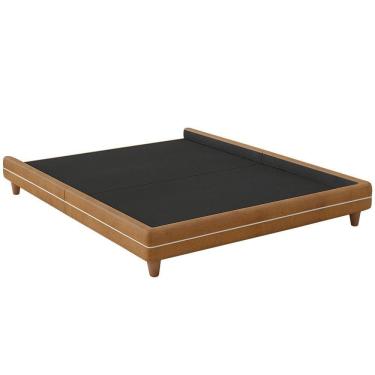 Imagem de Cama Queen Pés Madeira 168cm Otto Corano Caramelo Bouclé Off White - Nexta Casa